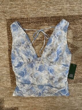 Wild Fable Blue Floral Lace Crop Top